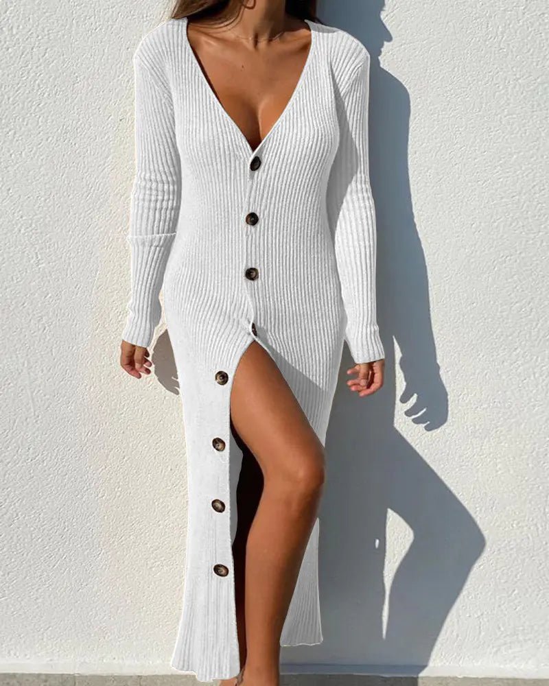 Fashion Knitted Long - Sleeved Dress - BACKUPMYFILESNOW