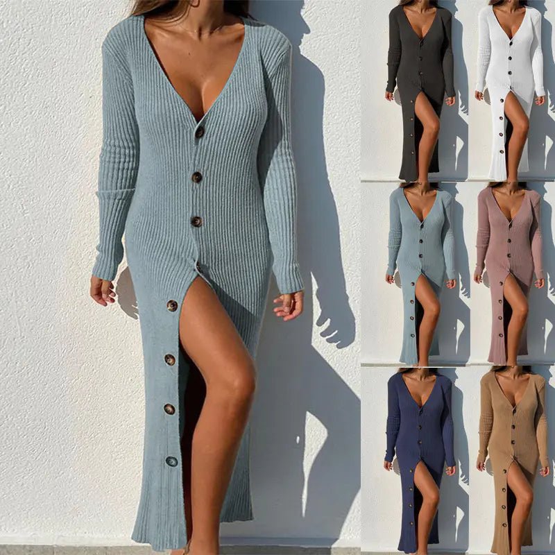 Fashion Knitted Long - Sleeved Dress - BACKUPMYFILESNOW