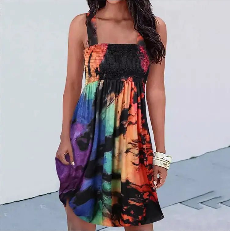 Fashion Print Sexy Suspender Dress - BACKUPMYFILESNOW
