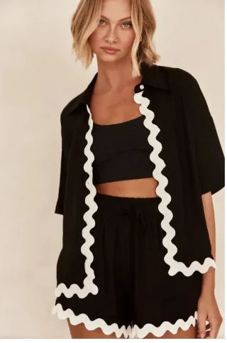 Fashion Simple Cardigan Women's Wavy Stitching Fashion Suit - BACKUPMYFILESNOW