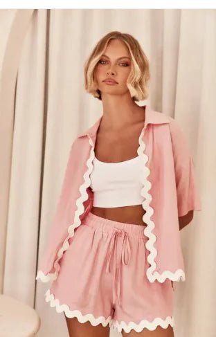 Fashion Simple Cardigan Women's Wavy Stitching Fashion Suit - BACKUPMYFILESNOW