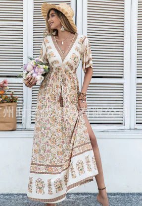 Fashion Tassel Short Sleeve Dress - BACKUPMYFILESNOW