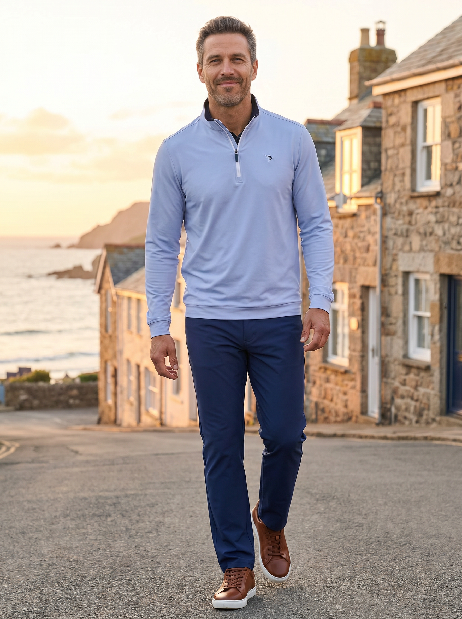 White Water Life Long Beach quarter zip long sleeve shirt, ultra-soft lightweight fabric, casual wear in a stylish design.