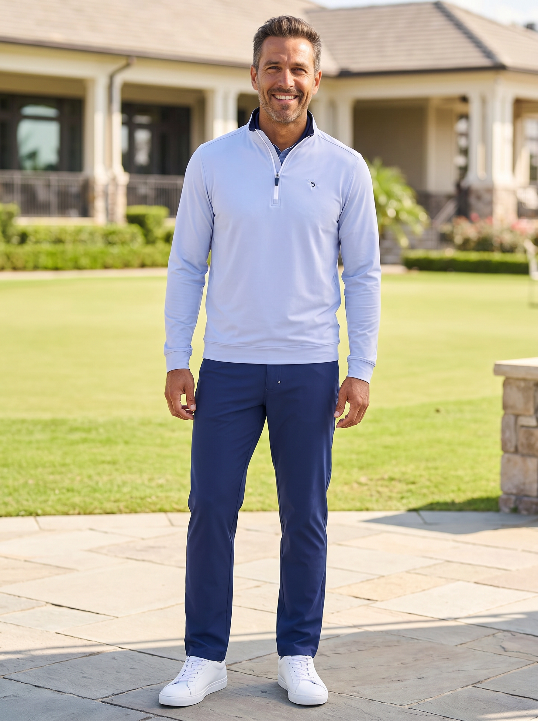 White Water Life Long Beach quarter zip long sleeve ultra-soft lightweight shirt displayed on a model.