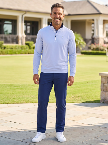 White Water Life Long Beach quarter zip long sleeve ultra-soft lightweight shirt displayed on a model.