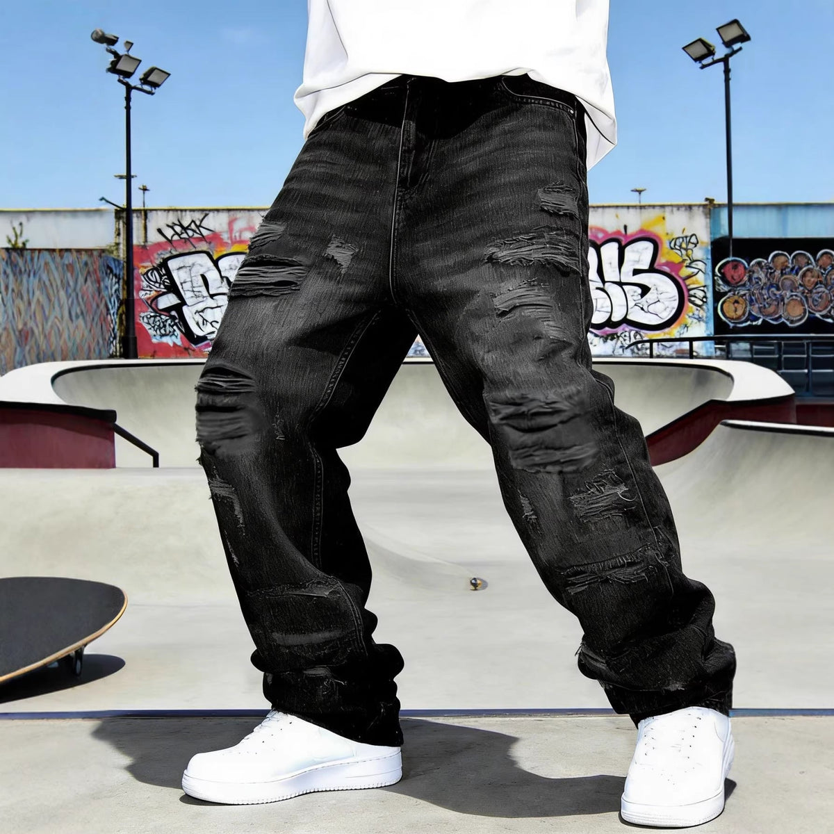 Retro casual personalized patchwork straight-leg loose-fit pants with multicolor panels and relaxed silhouette