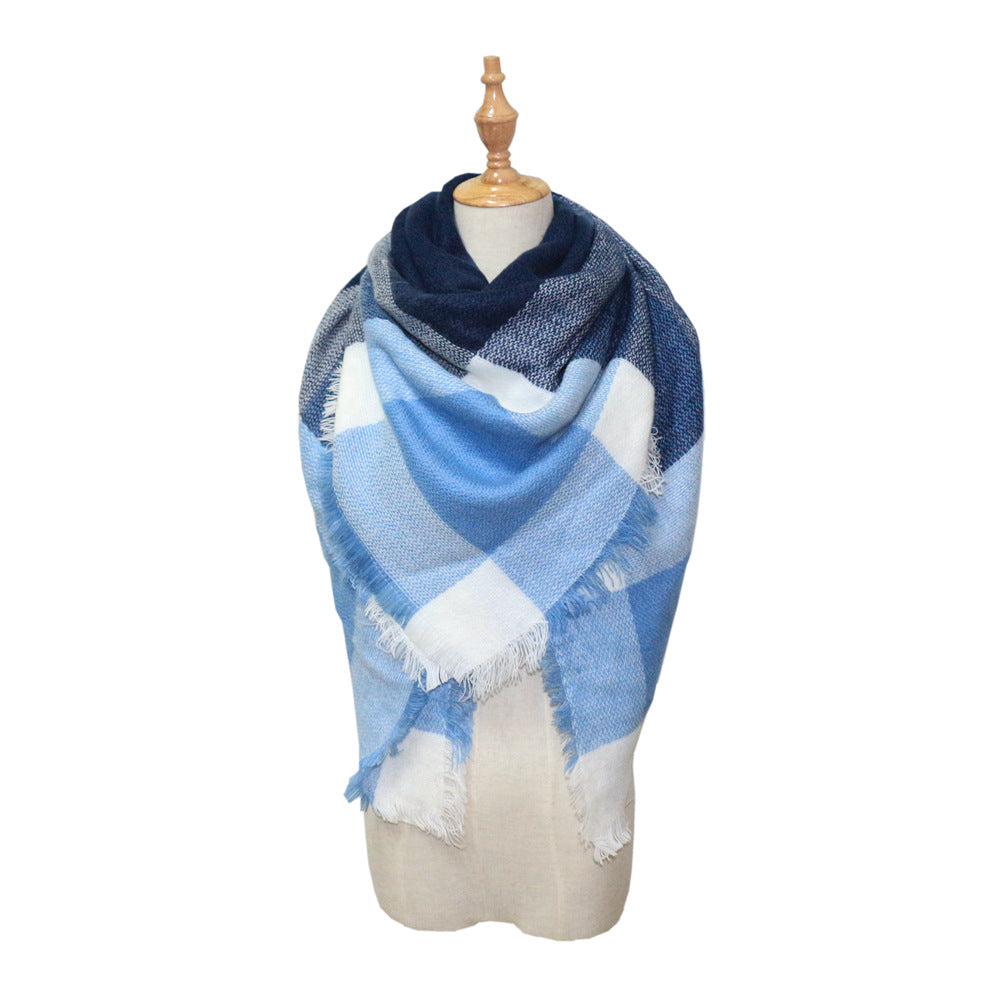 Plaid-print versatile neck scarf shawl with a classic checked pattern in soft fabric