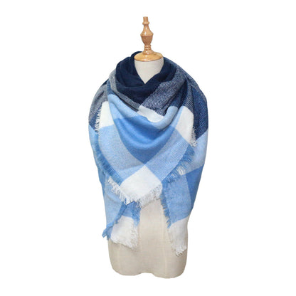 Plaid-print versatile neck scarf shawl with a classic checked pattern in soft fabric