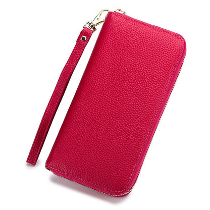 Tassel top-grain leather zippered women's wallet in a compact rectangular design