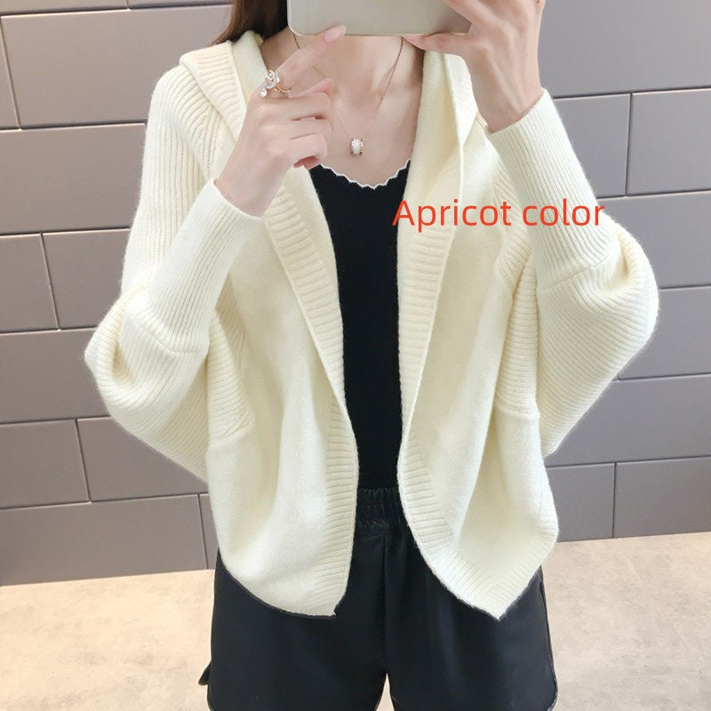 Solid-color knitted cardigan jacket for women by My Store, featuring a cozy open-front design