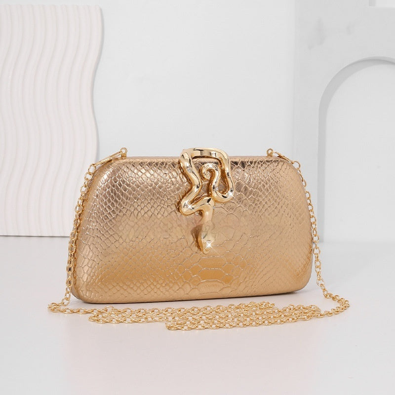Women's snake-print evening tote with sophisticated European-American style and structured design