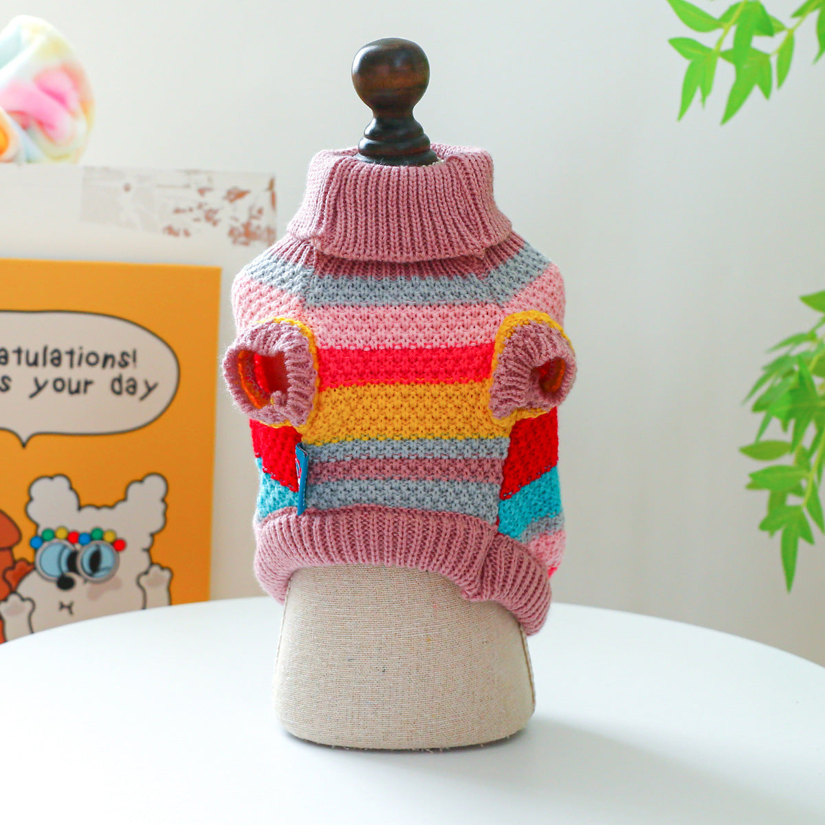 Pet Ring colorful striped comfortable sweater close-up