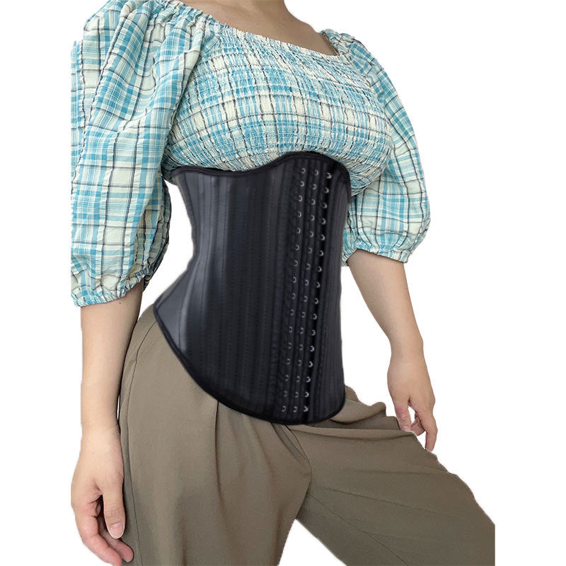 Front-long back-short tummy-control waist cincher by My Store, beige shapewear garment with hook-and-eye closure
