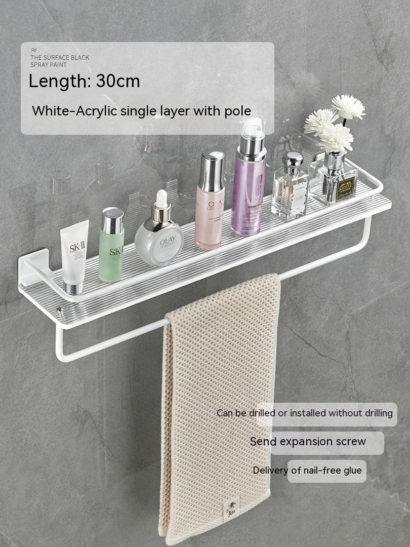 Acrylic bathroom storage rack for organizing folded towels and bath essentials