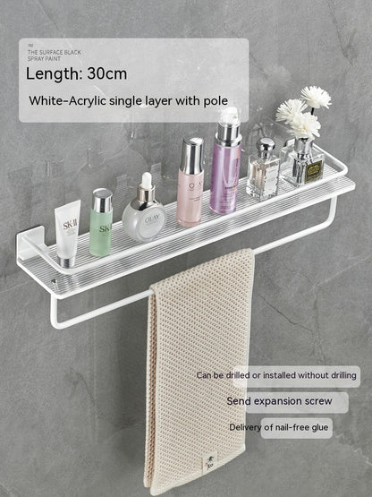 Acrylic bathroom storage rack for organizing folded towels and bath essentials