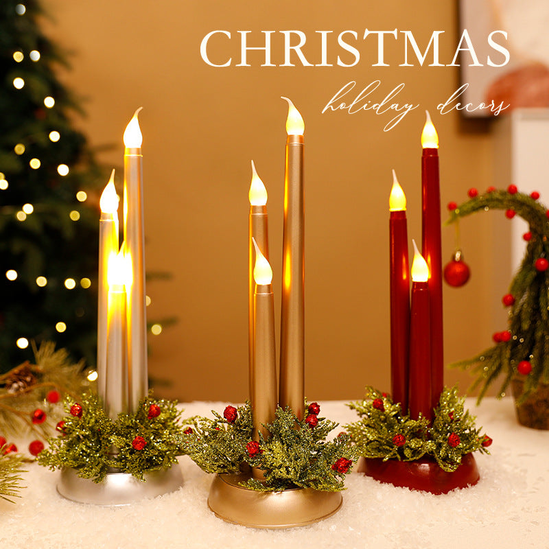 LED electronic Christmas candle decoration with warm glowing light and festive design