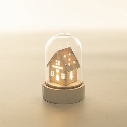 Luminous wooden house Christmas ornament with festive holiday decoration details