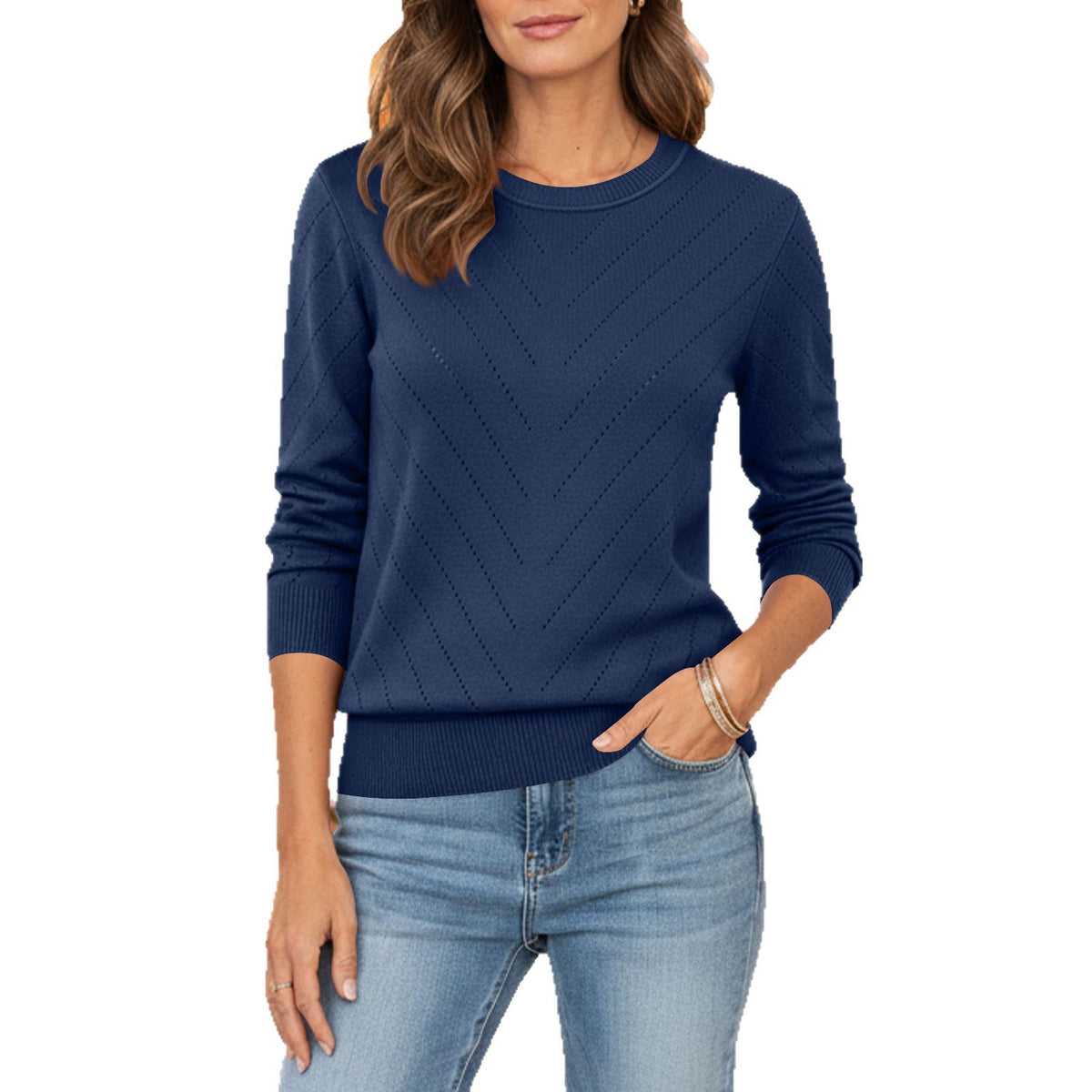 Women's round-neck long-sleeve knitwear pullover sweater in an autumn and winter fashion style