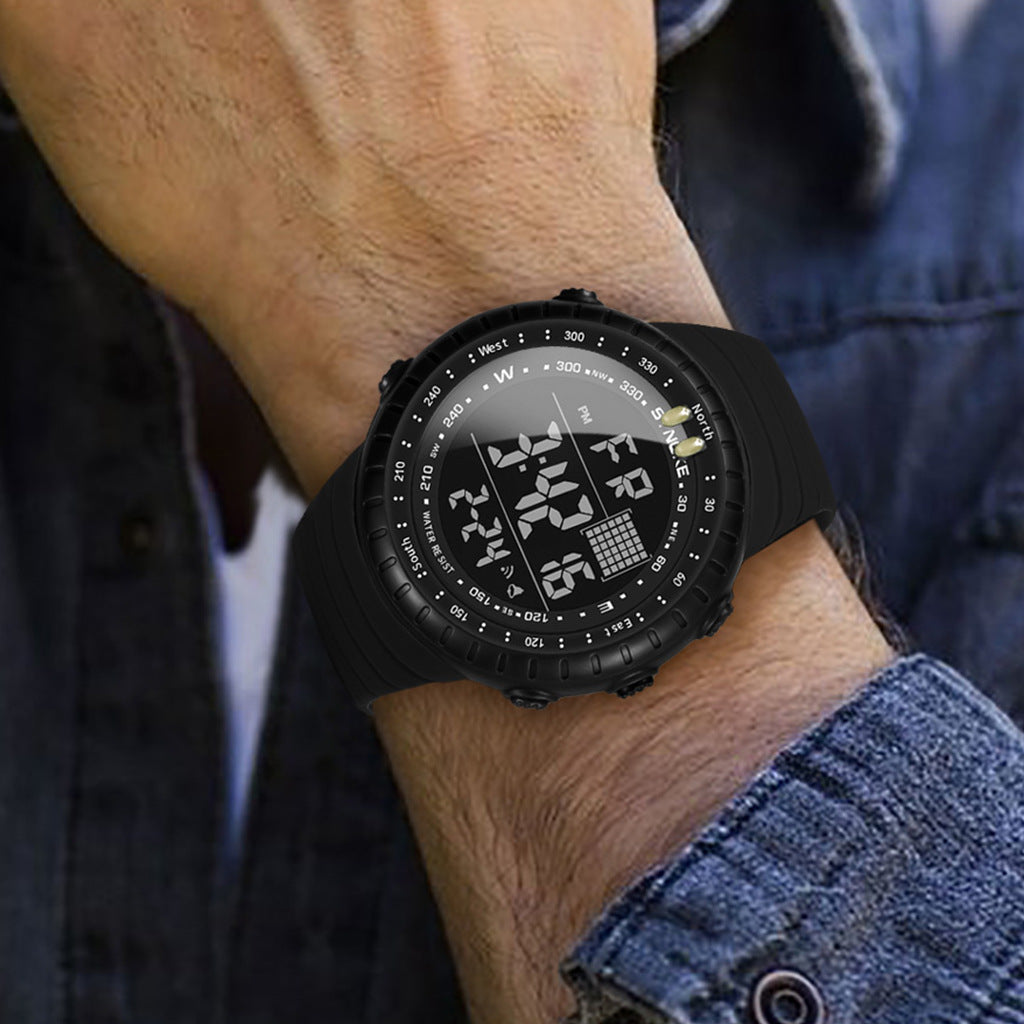Waterproof multifunctional outdoor electronic watch for men with digital display and durable black design