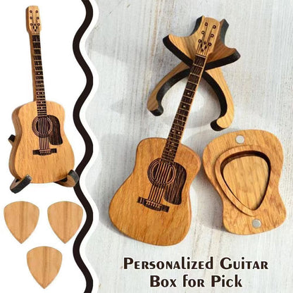 Personalized wooden guitar ornament with stand and guitar pick box gift content unavailable