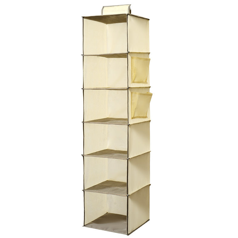 Bamboo multi-layer wardrobe storage hanging bag with tiered compartments for organized clothing and accessories