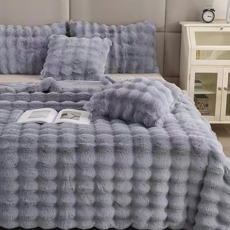 Polyester rabbit bubble velvet thickened nap blanket quilt in a soft textured design