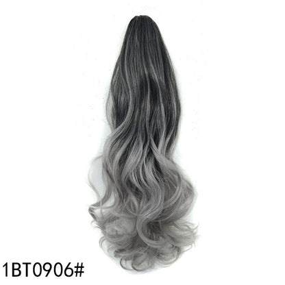 Colorful gradient clip-in ponytail wig with vibrant blended colors