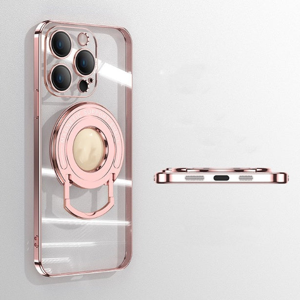 iPhone 15 transparent soft magnetic suction phone case with electroplated pull rod and invisible bracket