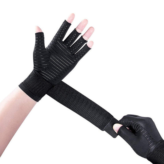 Black copper fiber cycling gloves with finger straps and non-slip palms for outdoor fitness joint care