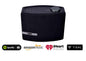 Naxa Wi-Fi and Bluetooth multi-room speaker with Amazon Alexa voice control, black with control buttons on top.