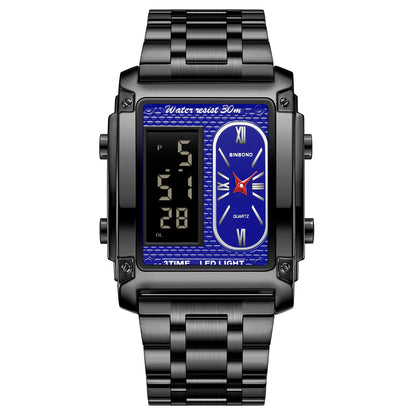 Men's creative steel belt electronic watch with double inserts, multifunctional waterproof design for students