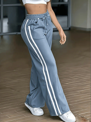 Women's high-waisted lace-up patchwork casual wide-leg pants in a relaxed silhouette