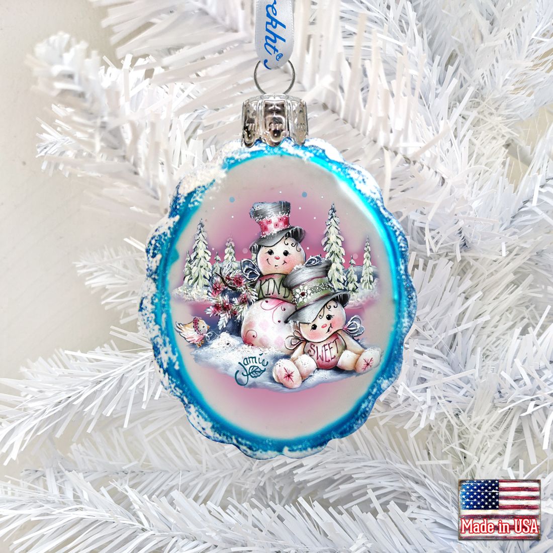 G.DeBrekht Snowman Mercury Glass Ornament by Jamie Mills-Price, festive Christmas Santa snowman keepsake decor with detailed design.