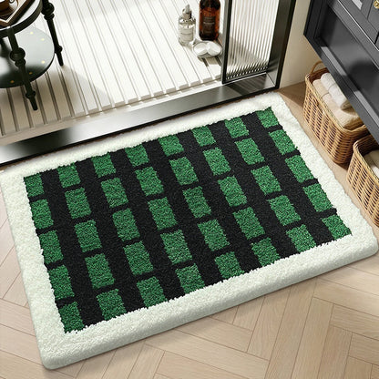 Water-absorbent non-slip geometric lattice floor mat with textured surface for bathroom or entryway floors
