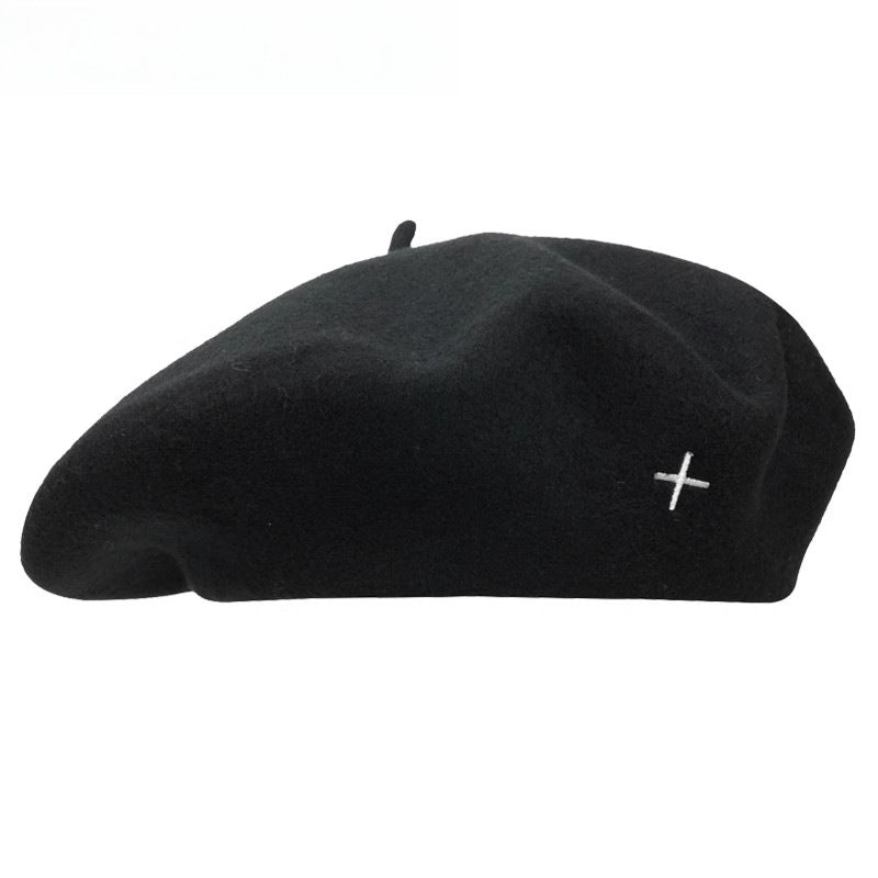 Wool-blend oversized beret for women, painters cap style in a soft neutral color