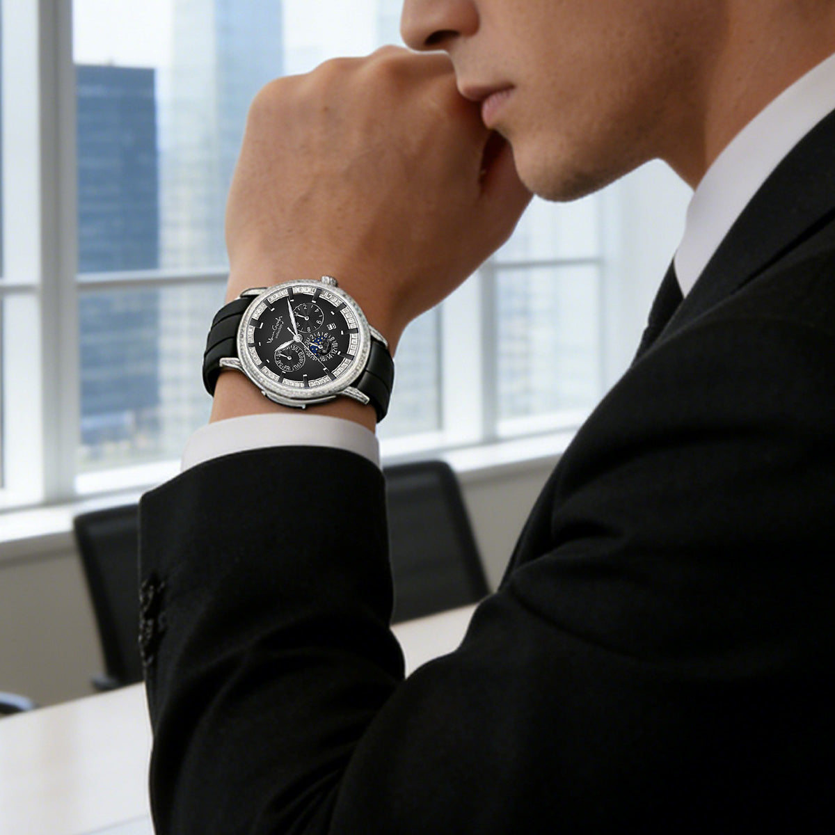Van Gogh Bohui Series men's luminous blue mechanical watch with a high-appearance light luxury design