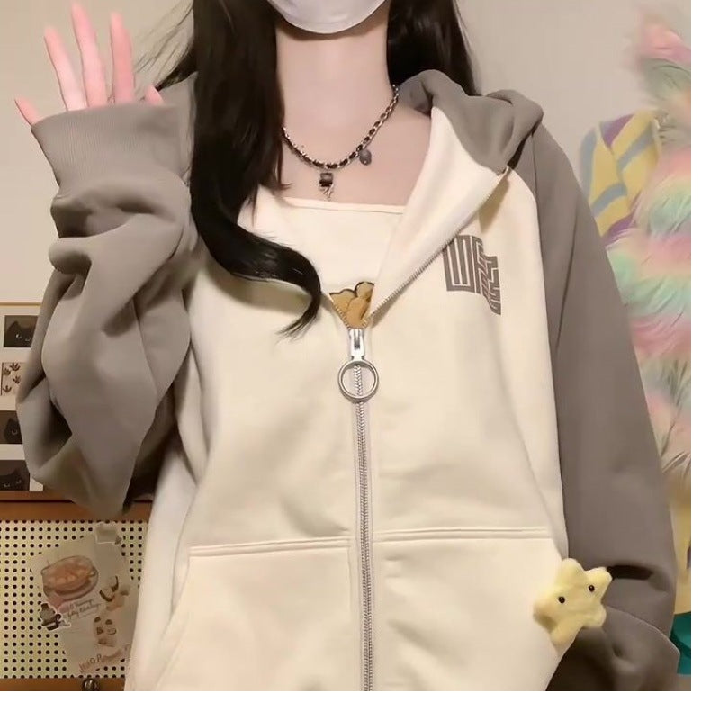 Women's fleece-lined thickened hooded sweatshirt jacket from My Store