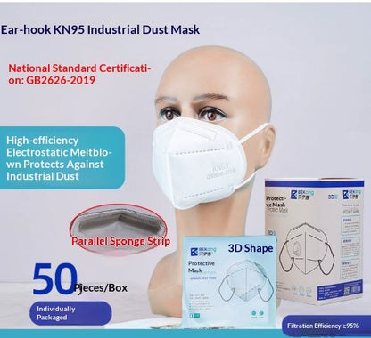 Industrial-grade KN95 mask with dust-proof design, sponge strip, and individual packaging