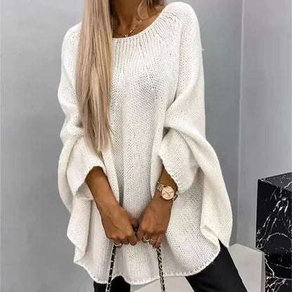 Winter oversized knitted shawl sweater with loose batwing sleeves for women, pullover top