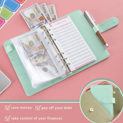Macaron loose-leaf leather notebook with zipper wallet and bill storage bag, open view