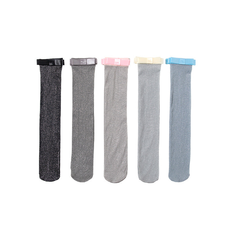 Women's cotton calf-length socks with silver-thread bow detail