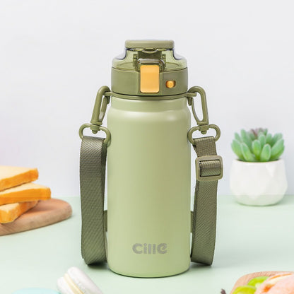 Insulated steel water flask by BACKUPMYFILESNOW® with large capacity and a sleek, durable design for hot and cold beverages.
