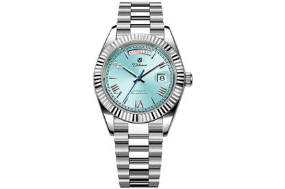 Dual-calendar automatic mechanical men's watch with visible date display and classic dial design