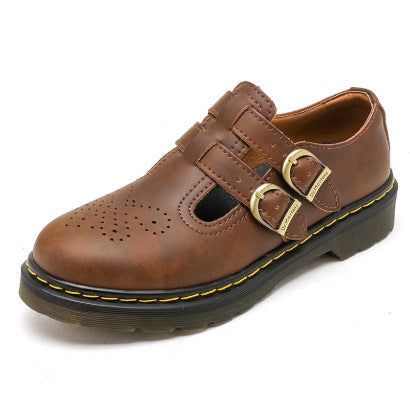 Women's British-style square-button retro casual loafie shoes in a classic design