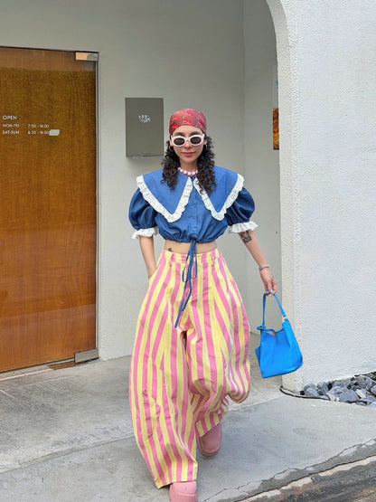 Women's loose-fitting fashionable high-waisted wide-leg pants, My Store brand