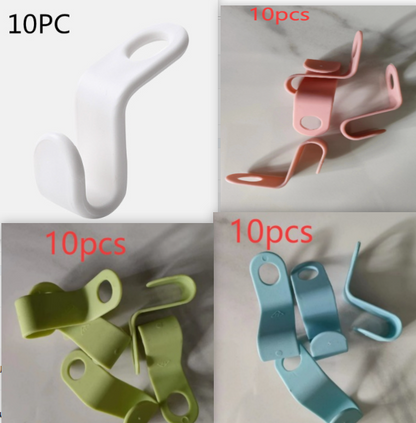 Plastic closet stack hanger rack with multi-function wardrobe hooks for space-saving bedroom storage organization