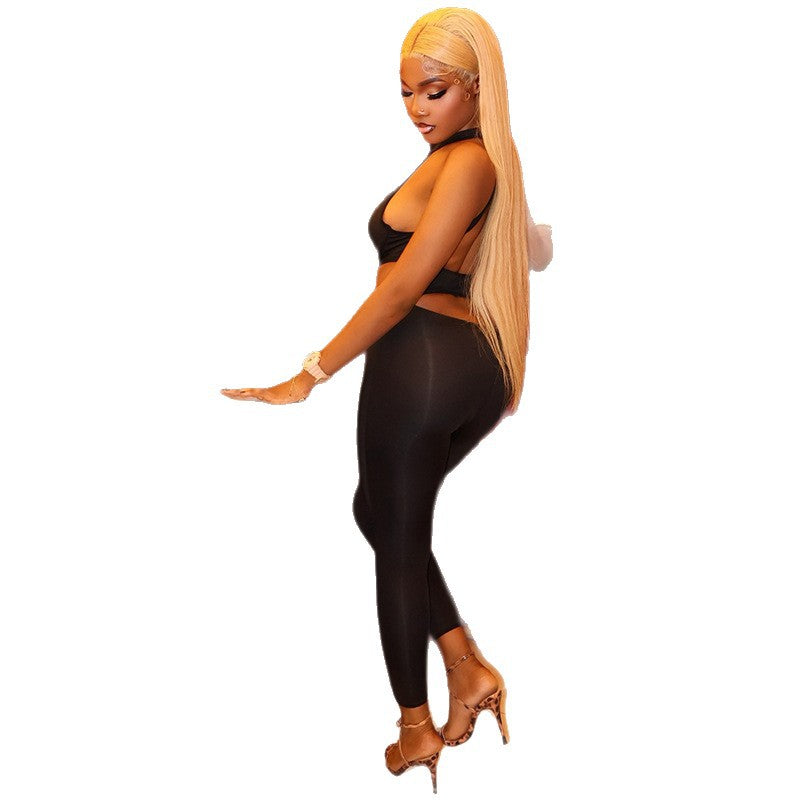 Women's casual backless jumpsuit with elastic fit and hollow-out design in a stylish one-piece silhouette