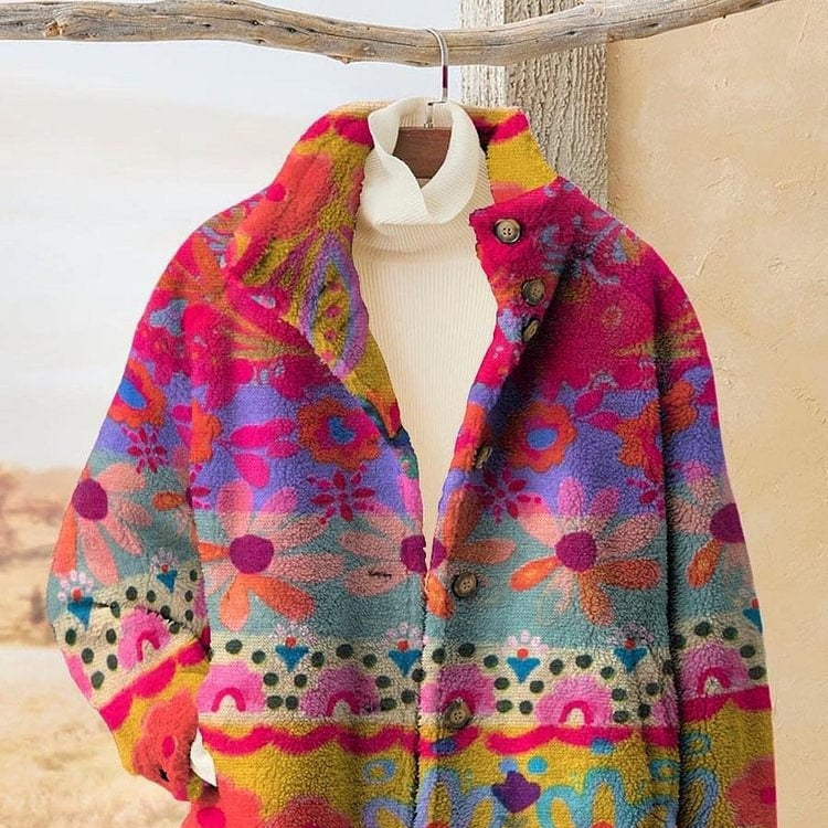 Women's 3D pattern flannel winter coat by My Store, front view