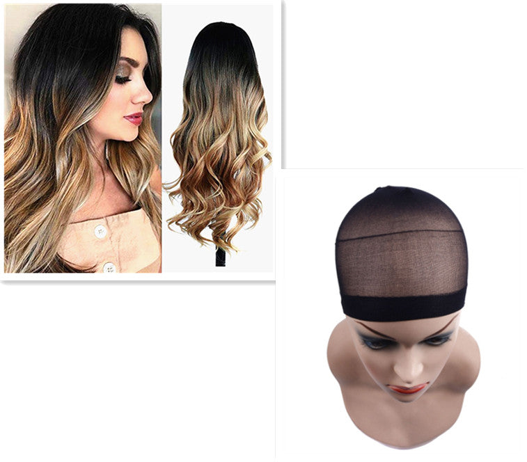 Big wave gradient color chemical fiber hood, front view with flowing multicolor waves and voluminous texture