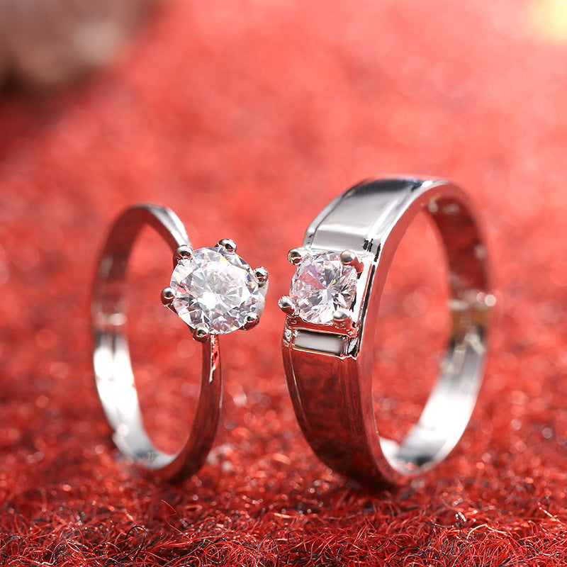 Women's SATINE six-claw moissanite diamond simulation ring pair for couples